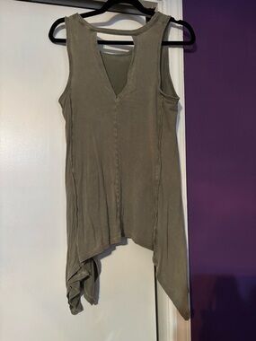 Rock and Republic Distressed Sleeveless Olive Green Studded  Tank Top